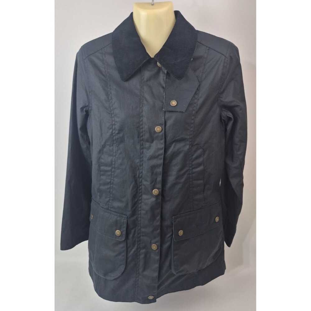 Barbour Women's Navy Blue Fiddich Waxed Cotton Coat Jacket Size 4 US